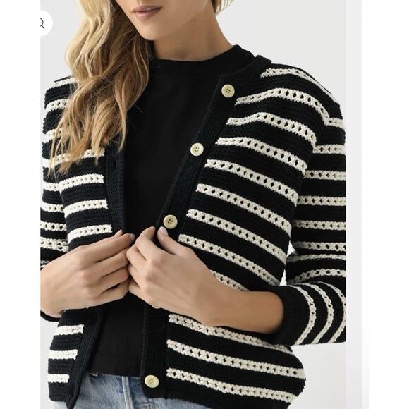 ALEX MILL Women's Hailey Stripe Cardigan Hailey Cardigan Navy/Ivory NWT L $185 - Picture 3 of 11